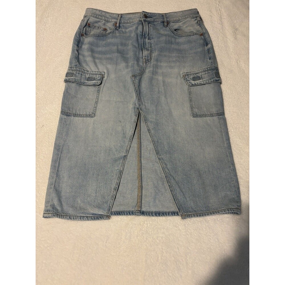 American Eagle Outfitters Women Denim Midi High Rise Skirt Sz 14 Light Blue NWT